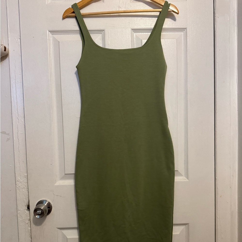 Zara Green Sheath Midi Dress Spaghetti Strap